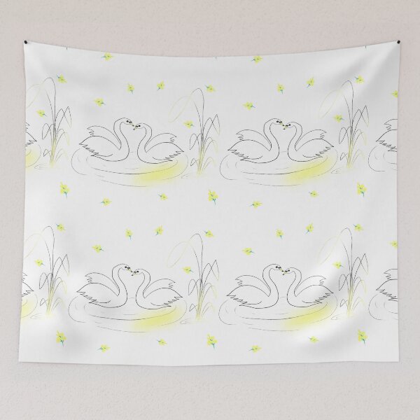 Item preview, Love Birds Swans and Mimosa Flowers designed and sold by TheColorBliss.