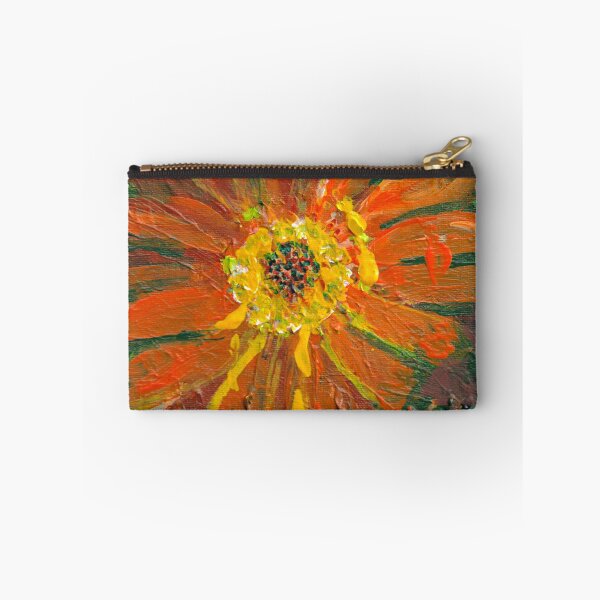 Item preview, art print from an original painting gazania orange dark green leaves in the garden designed and sold by empressbat merch.