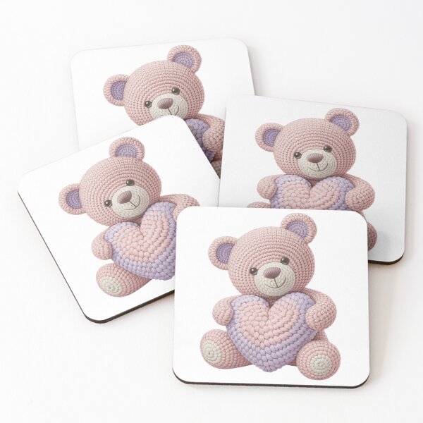 Item preview, Cute Crochet Teddy Bear Holding Heart Purple – Pastel Kawaii Plush Illustration designed and sold by SoftLoopStudio.