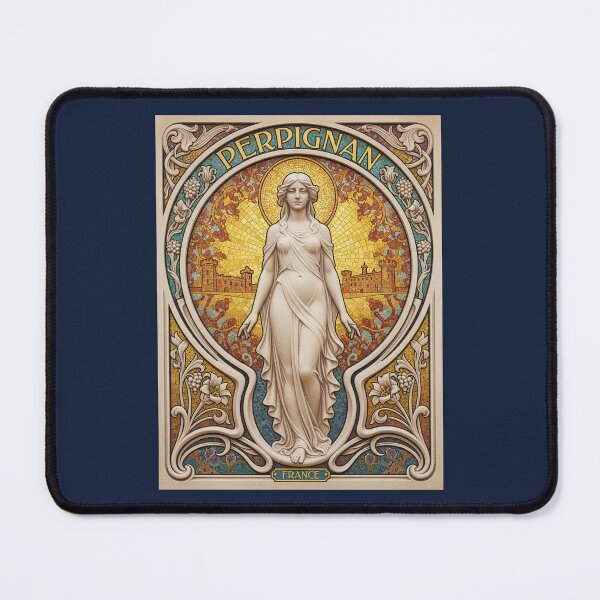 Item preview, Perpignan France Art Nouveau Mosaic - Mediterranean Floral Travel Poster designed and sold by FrancophileFun.