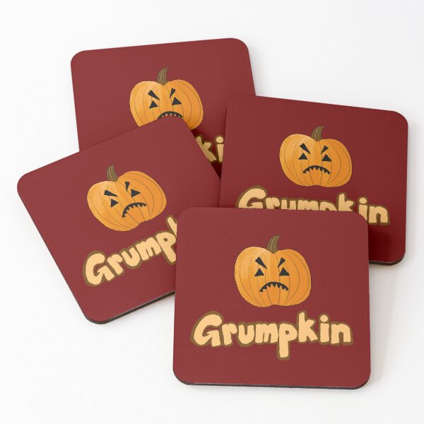 Item preview, ‘Grumpkin’ cartoon pumpkin Halloween design in orange and brown  designed and sold by skunkandpumpkin.