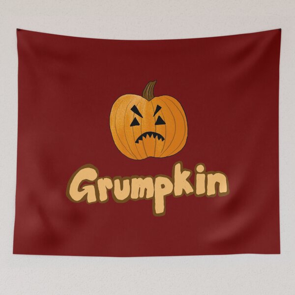 Item preview, ‘Grumpkin’ cartoon pumpkin Halloween design in orange and brown  designed and sold by skunkandpumpkin.