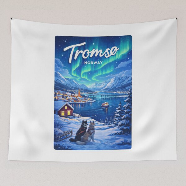 Item preview, Tromsø Dog Sled View and Aurora Borealis Over Fjord designed and sold by Aryabek.