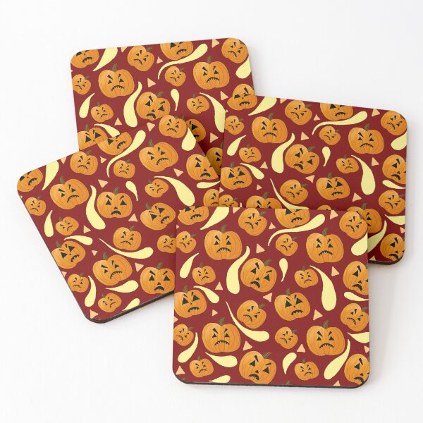 Item preview, ‘Grumpkin’ cartoon pumpkin Halloween pattern in red, orange and brown  designed and sold by skunkandpumpkin.