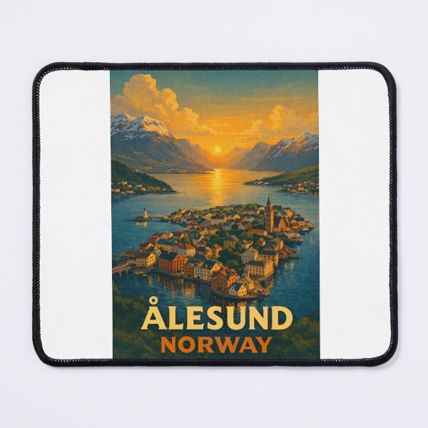 Item preview, Ålesund Fjord Sunset with Art Nouveau Coastal Townscape designed and sold by Aryabek.