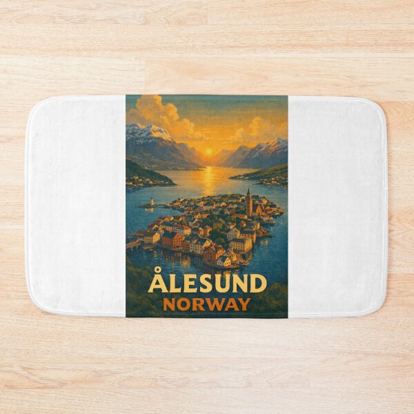 Item preview, Ålesund Fjord Sunset with Art Nouveau Coastal Townscape designed and sold by Aryabek.