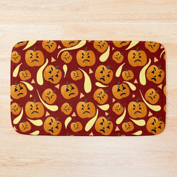 Item preview, ‘Grumpkin’ cartoon pumpkin Halloween pattern in red, orange and brown  designed and sold by skunkandpumpkin.