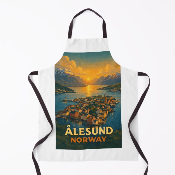 Item preview, Ålesund Fjord Sunset with Art Nouveau Coastal Townscape designed and sold by Aryabek.