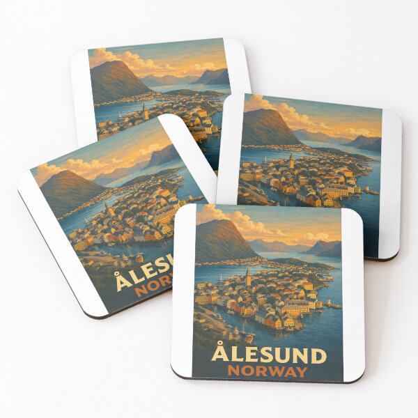 Item preview, Ålesund Harbour and Islands at Golden Hour in Norway designed and sold by Aryabek.