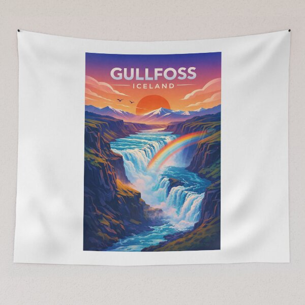 Item preview, Gullfoss Canyon and Waterfall at Dusk with Rainbow and River designed and sold by Aryabek.