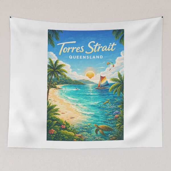 Item preview, Torres Strait Beach Sunset with Sailboat and Coral Reefs designed and sold by Aryabek.