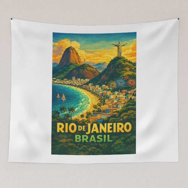Item preview, Rio de Janeiro Coastal View with Christ the Redeemer and Fireworks designed and sold by Aryabek.