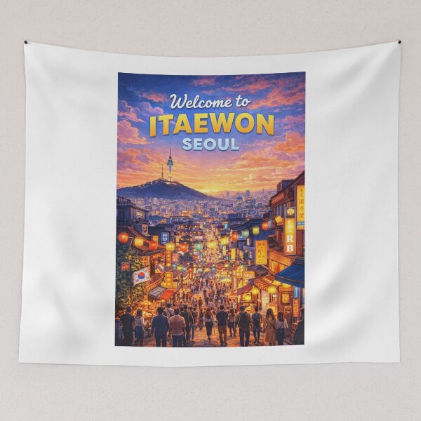 Item preview, Welcome to Itaewon Night Market with Namsan and Seoul Skyline designed and sold by Aryabek.