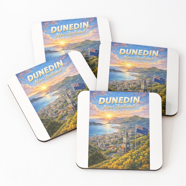 Item preview, Sunset View over Dunedin Harbour with First Church and Otago Hills designed and sold by Places On Earth.