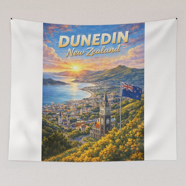 Item preview, Sunset View over Dunedin Harbour with First Church and Otago Hills designed and sold by Places On Earth.