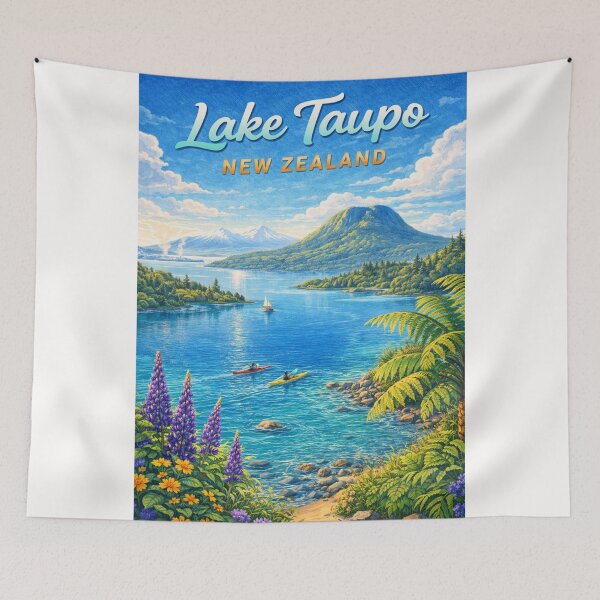 Item preview, Lake Taupō Waterscape with Mount Tauhara and Kayakers designed and sold by Places On Earth.