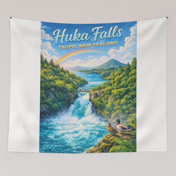 Item preview, Rainbow over Huka Falls with Mount Tauhara and Footbridge designed and sold by Places On Earth.
