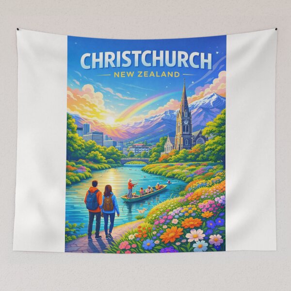 Item preview, Sunset View of Christchurch with Avon River and Christchurch Cathedral designed and sold by Places On Earth.