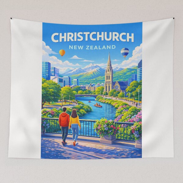 Item preview, Christchurch Skyline with Avon River and Cathedral Square in Spring designed and sold by Places On Earth.