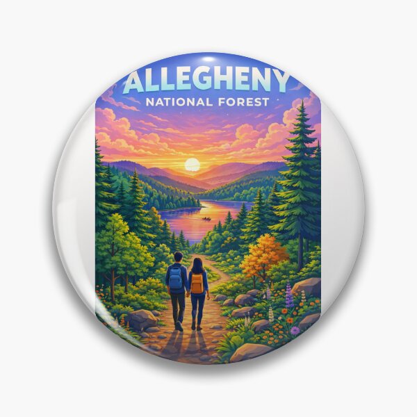 Artikelvorschau, Sonnenuntergang im Allegheny National Forest mit Blick auf Wanderweg und See entworfen und verkauft von Places On Earth.
