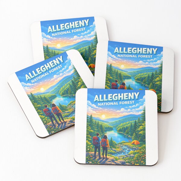 Item preview, Morning View of Allegheny National Forest with Lake, Tents, and Wildlife designed and sold by Places On Earth.
