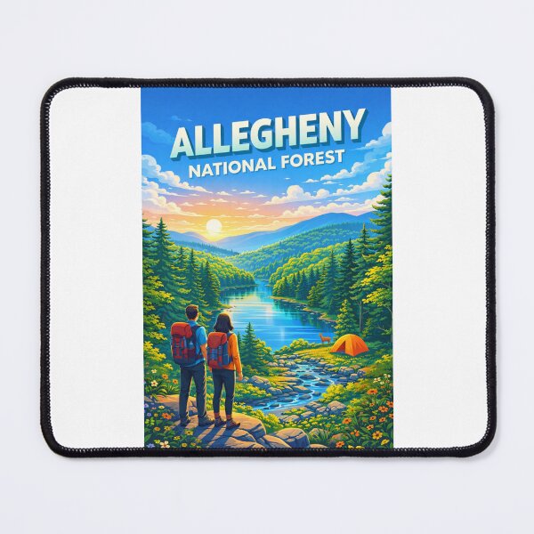 Item preview, Morning View of Allegheny National Forest with Lake, Tents, and Wildlife designed and sold by Places On Earth.