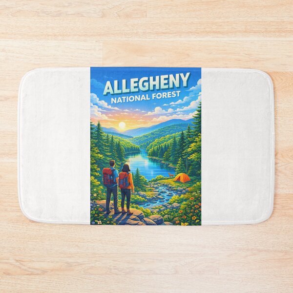 Item preview, Morning View of Allegheny National Forest with Lake, Tents, and Wildlife designed and sold by Places On Earth.