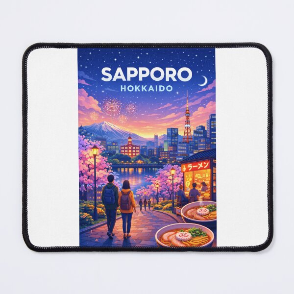 Item preview, Springtime in Sapporo with Cherry Blossoms, Fireworks, and Mount Moiwa designed and sold by Places On Earth.