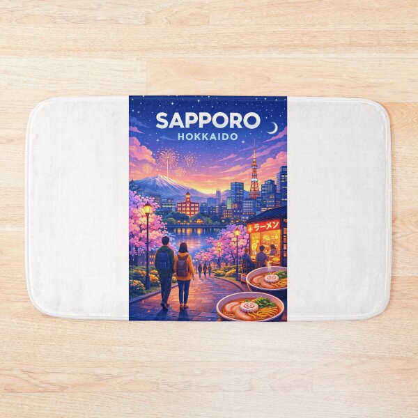 Item preview, Springtime in Sapporo with Cherry Blossoms, Fireworks, and Mount Moiwa designed and sold by Places On Earth.