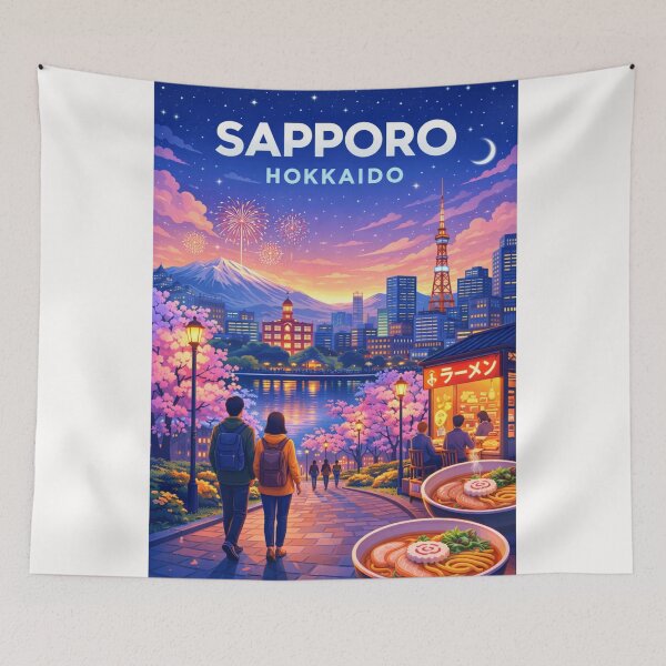 Item preview, Springtime in Sapporo with Cherry Blossoms, Fireworks, and Mount Moiwa designed and sold by Places On Earth.