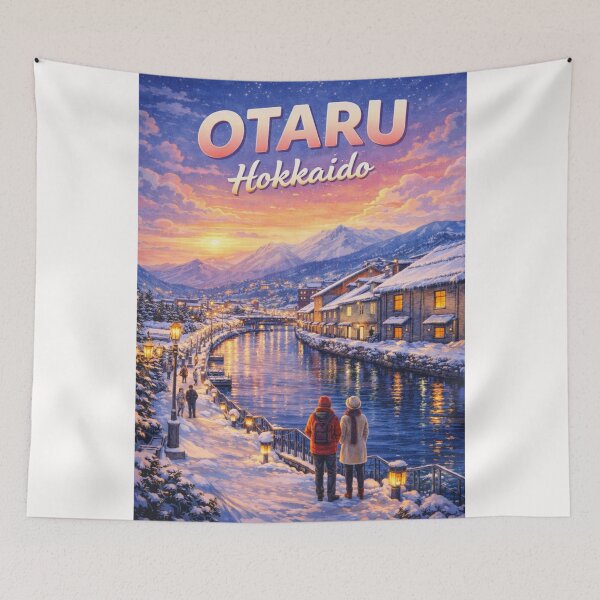 Item preview, Winter Twilight in Otaru with Canal View and Snow-Covered Warehouses designed and sold by Places On Earth.