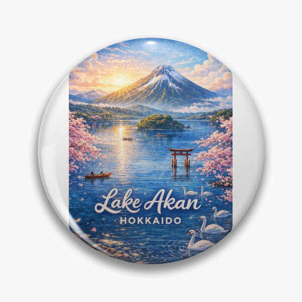 Artikelvorschau, Sonnenaufgang am Akan-See mit dem Berg Oakan und Kirschblüten in Hokkaido entworfen und verkauft von Places On Earth.