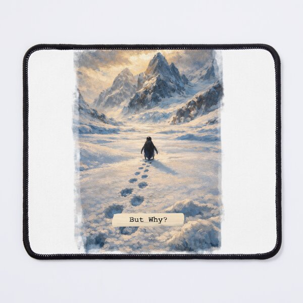Item preview, but why? lonely penguin walking towards the mountain designed and sold by Mighty-Blue.