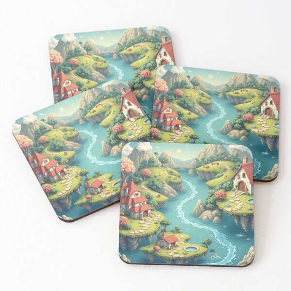 Item preview, Fantasy Floating Islands Village – Dreamy Cottage Landscape Art designed and sold by creativecartstudio.