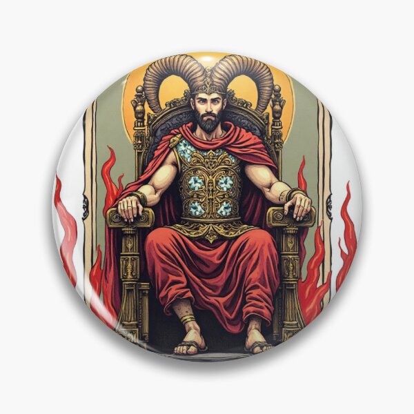 Artikelvorschau, Tarot-Kunst: Widder-König – Kraftvolle Feuerzeichen-Illustration entworfen und verkauft von creativecartstudio.