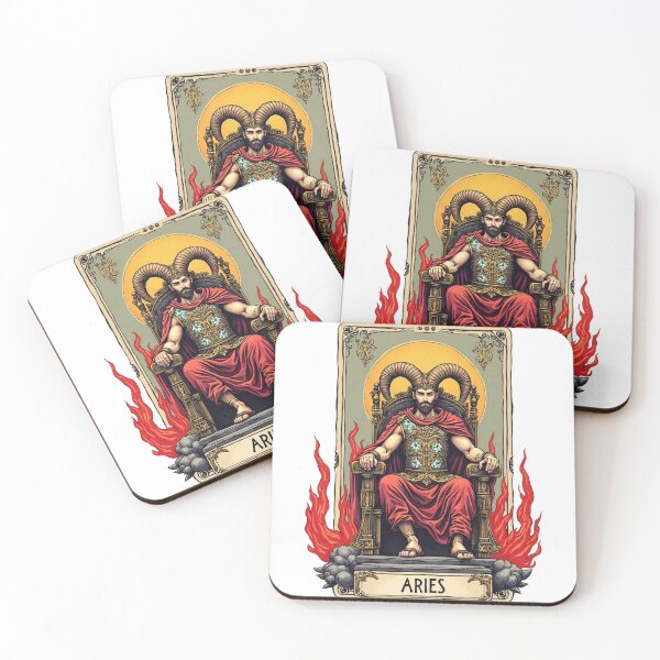 Artikelvorschau, Tarot-Kunst: Widder-König – Kraftvolle Feuerzeichen-Illustration entworfen und verkauft von creativecartstudio.