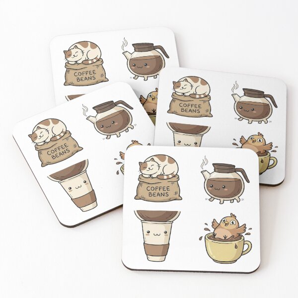 Item preview, Cute Kawaii Coffee and Pets Cartoon Sticker Set designed and sold by NonditStudio.