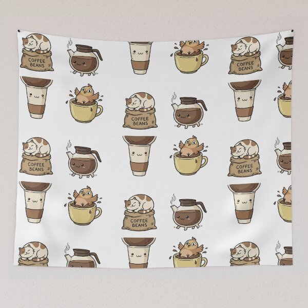 Item preview, Cute Kawaii Coffee and Pets Cartoon Sticker Set designed and sold by NonditStudio.