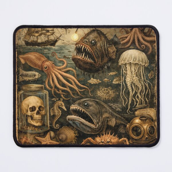 Item preview, Strange Creatures of the Abyss – Deep Sea Vintage Collage designed and sold by Mauswohn.
