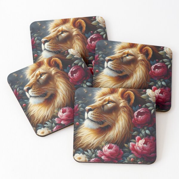 Item preview, Majestic Lion Amid Crimson Peonies designed and sold by Chic_Clip_Craft.