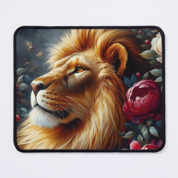 Item preview, Majestic Lion Amid Crimson Peonies designed and sold by Chic_Clip_Craft.