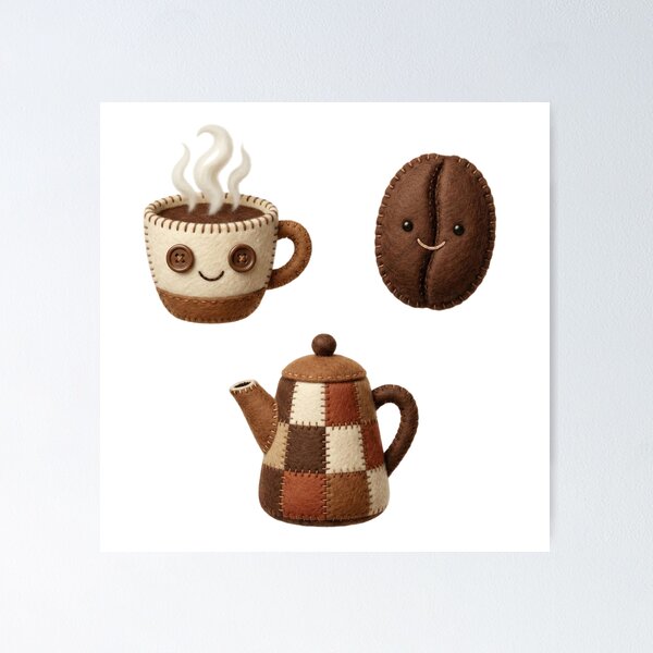 Item preview, Adorable Handcrafted Felt Coffee and Tea Plushie Set designed and sold by NonditStudio.