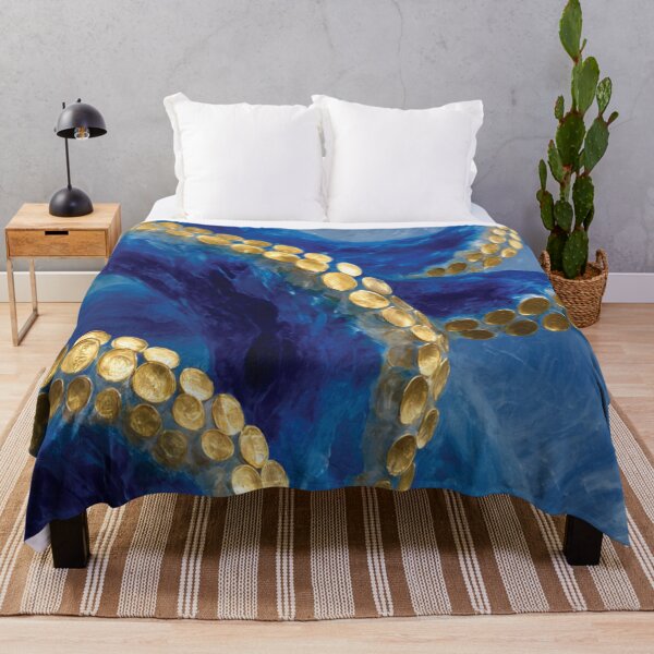 Item preview, Abstract Blue Octopus Tentacles Golden Art designed and sold by DGtaLrtcom.