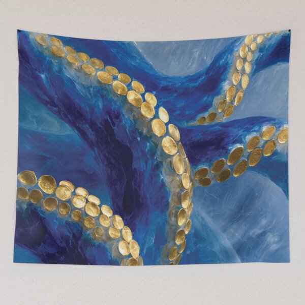 Item preview, Abstract Blue Octopus Tentacles Golden Art designed and sold by DGtaLrtcom.