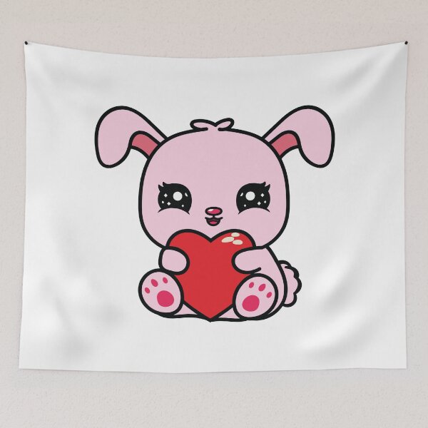 Item preview, Cute Kawaii Bunny Hugging Heart designed and sold by MarshallStickerX.