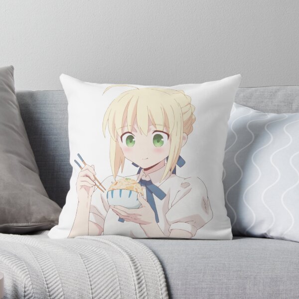 Saber Eating Rice Throw Pillow
