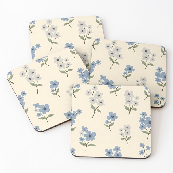 Item preview, Beige background with white and blue flowers, calm and gentle, floral design, patterns designed and sold by wizard-work.
