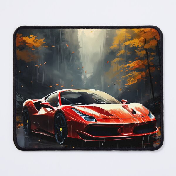 Item preview, Fiery Red Sports Car Driving Through Misty Autumn Forest Trail designed and sold by RevUpDesign.