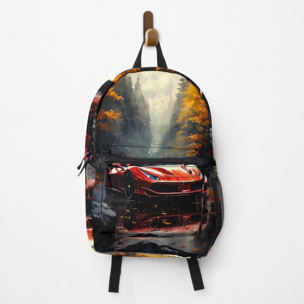 Item preview, Fiery Red Sports Car Driving Through Misty Autumn Forest Trail designed and sold by RevUpDesign.