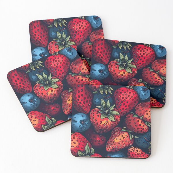 Item preview, Retro Comic Strawberry and Blueberry Fruit Pattern designed and sold by Fern & Fable.